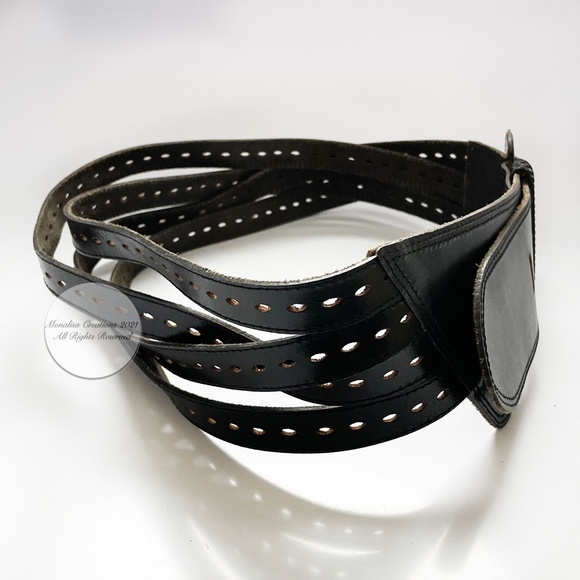 Vintage 80s Belt Wide Multi-Strap Black Leather by M Made in India #F20478 main image 4